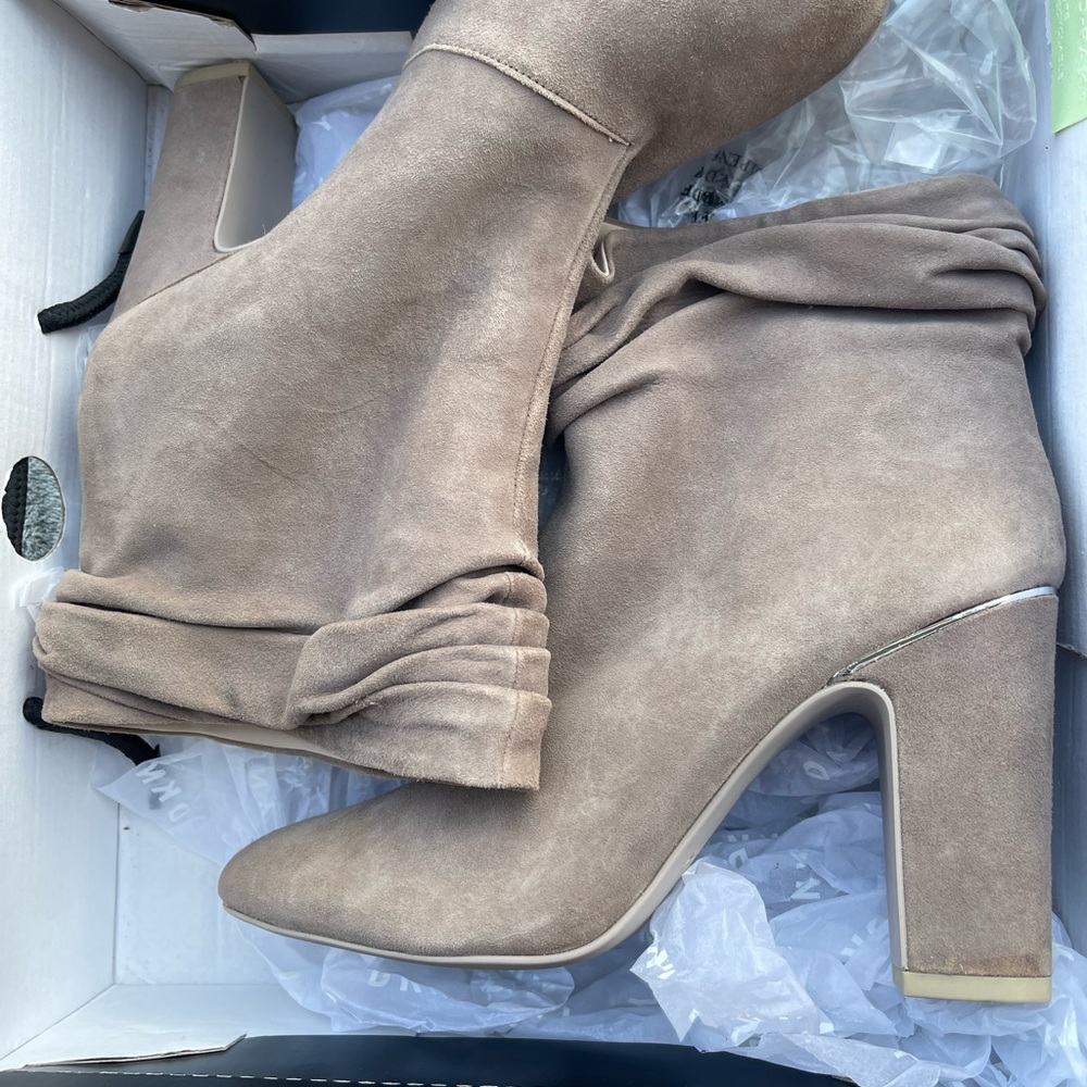 DKNY Taupe Suede Heeled Boots